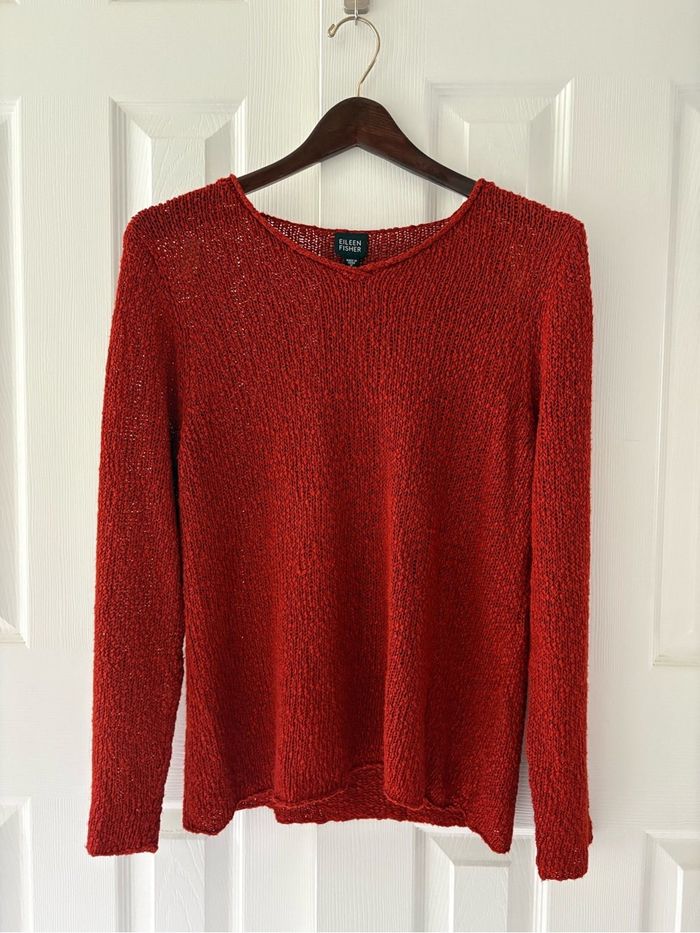 Eileen Fisher Rust Red Loose Knit Linen Blend Sweater - Medium